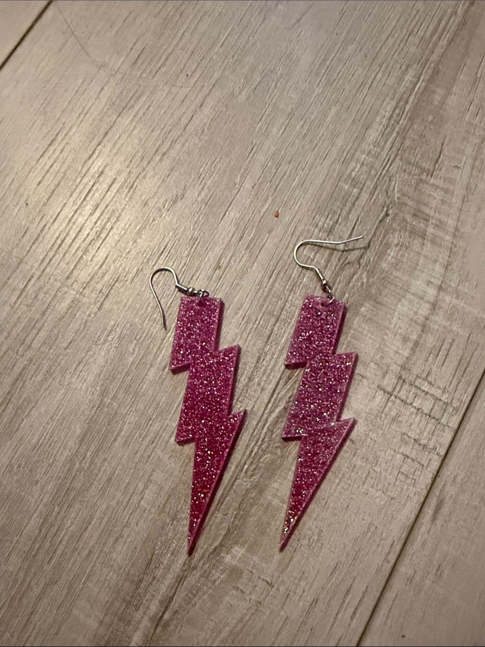 Pink Glitter Lightning Bolt Dangle Earrings